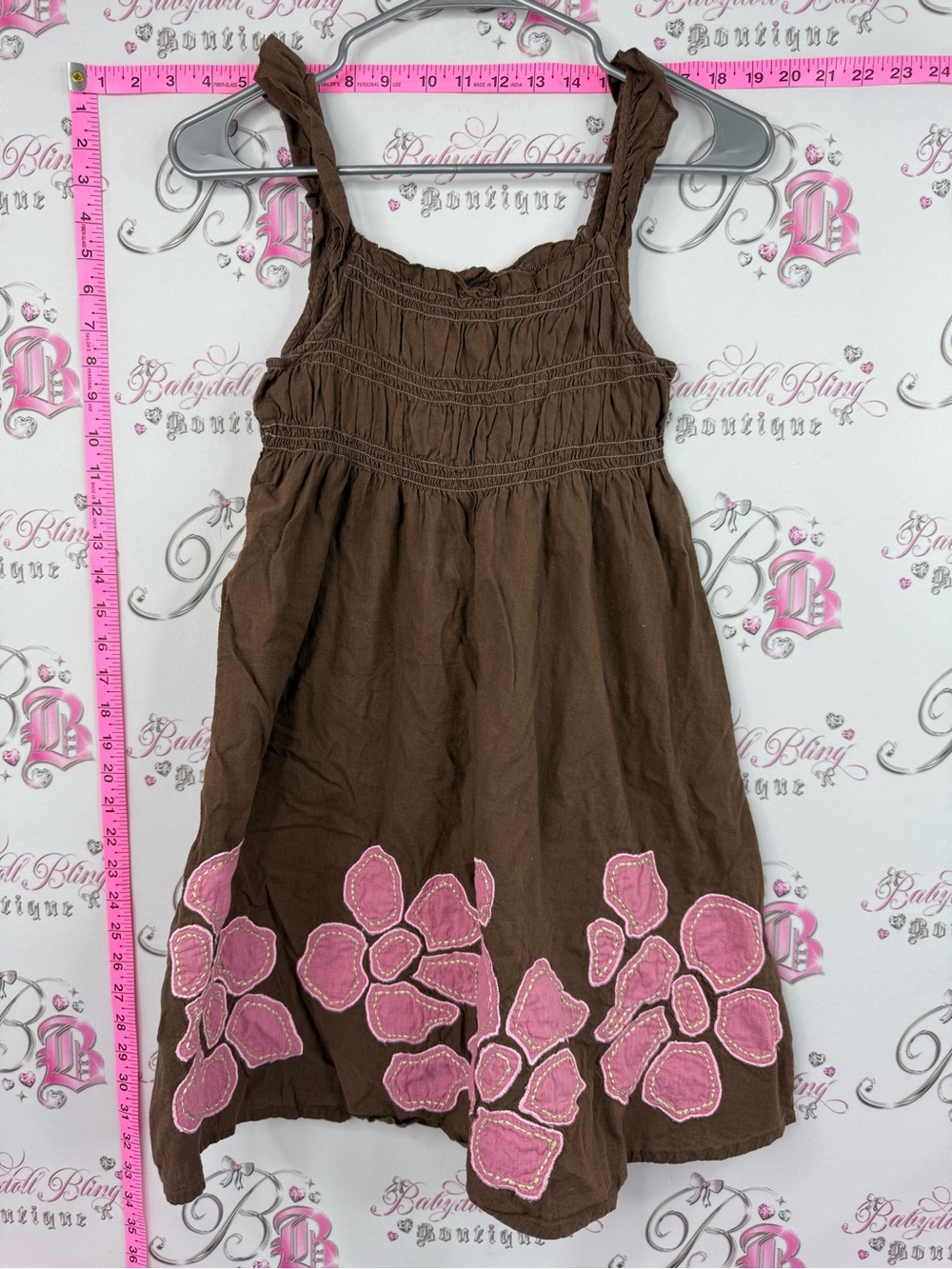 next dress flowers Brown Sundress with Pink Floral Appliqué
